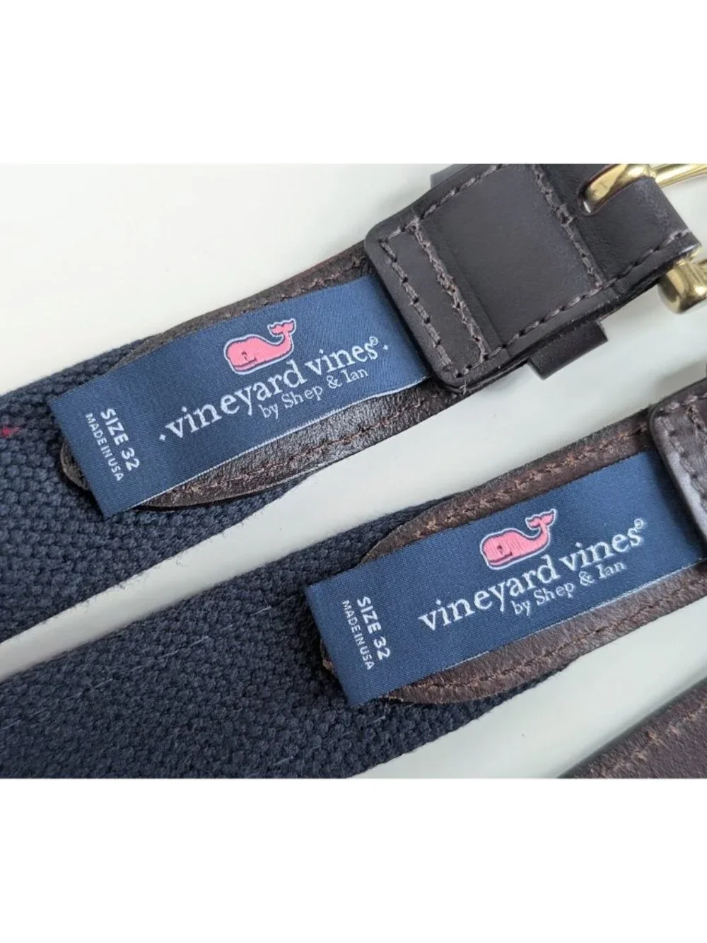 One* Vineyard Vines Multi Color Belt with Brown Leather Trim Size:32 NWOT